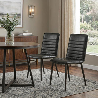Set of Two Black Leather And Metal Dining Side Chairs HomeRoots