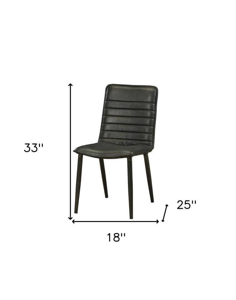 Set of Two Black Leather And Metal Dining Side Chairs — view 10