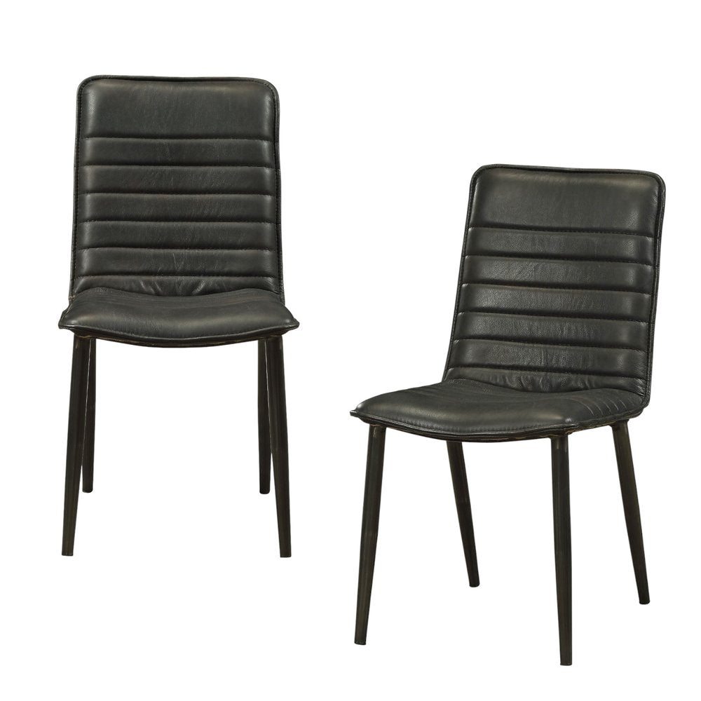 Set of Two Black Leather And Metal Dining Side Chairs HomeRoots