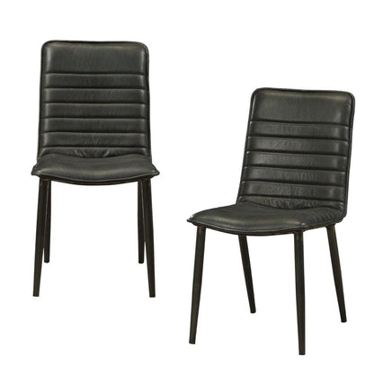 Set of Two Black Leather And Metal Dining Side Chairs HomeRoots