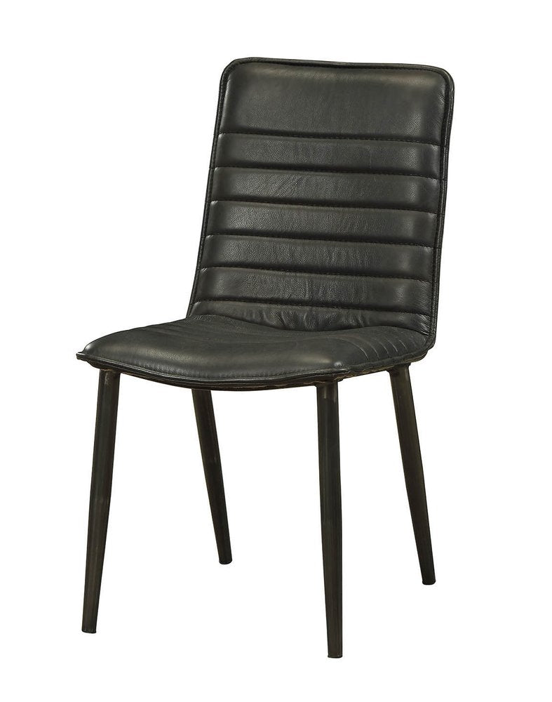 Set of Two Black Leather And Metal Dining Side Chairs — view 5