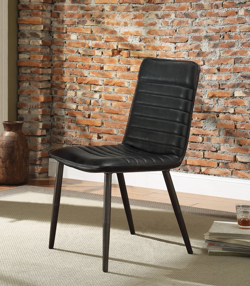 Set of Two Black Leather And Metal Dining Side Chairs HomeRoots