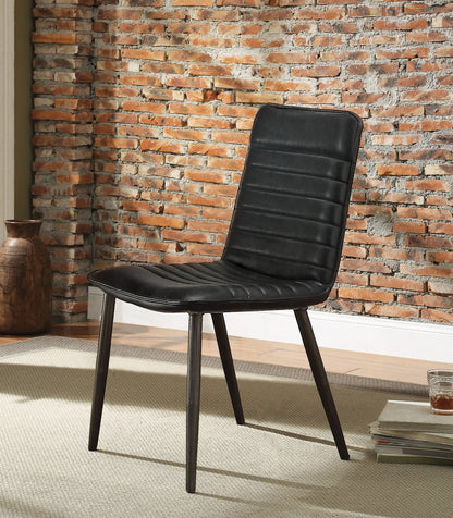 Set of Two Black Leather And Metal Dining Side Chairs HomeRoots