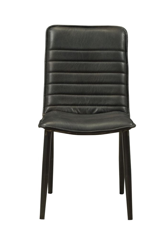 Set of Two Black Leather And Metal Dining Side Chairs — view 3