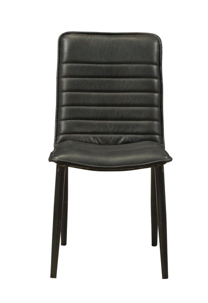 Set of Two Black Leather And Metal Dining Side Chairs HomeRoots
