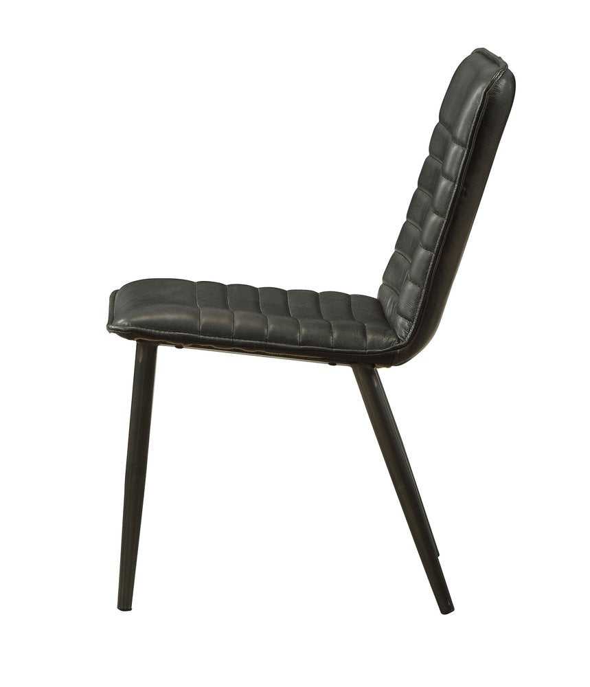 Set of Two Black Leather And Metal Dining Side Chairs HomeRoots