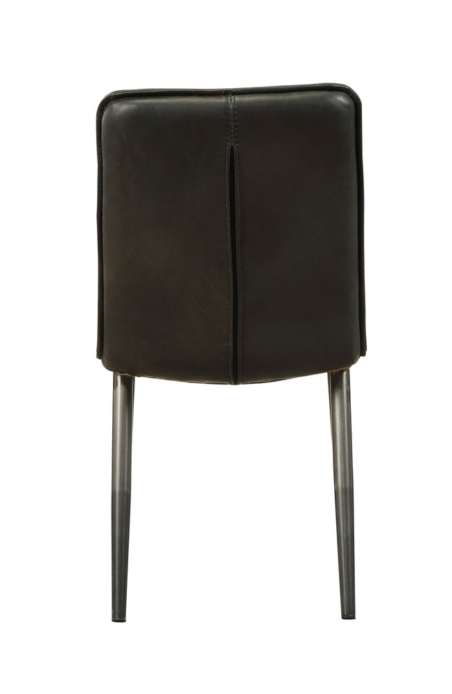 Set of Two Black Leather And Metal Dining Side Chairs HomeRoots