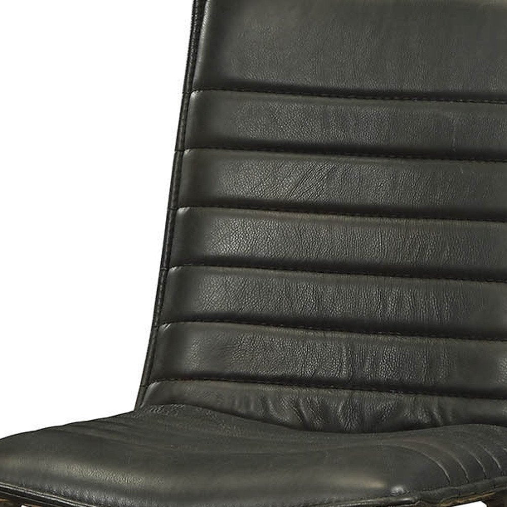 Set of Two Black Leather And Metal Dining Side Chairs HomeRoots