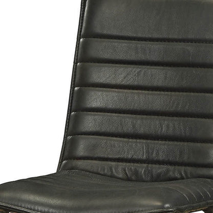 Set of Two Black Leather And Metal Dining Side Chairs HomeRoots