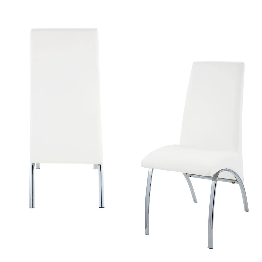 Set of Two White And Silver Faux Leather And Metal Dining Side Chairs HomeRoots