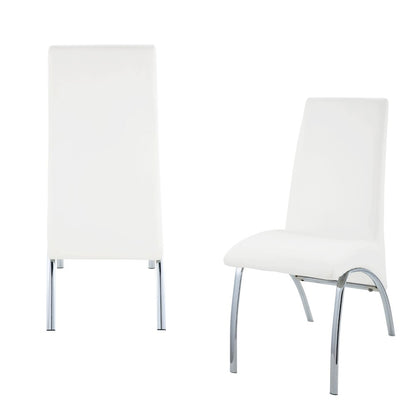 Set of Two White And Silver Faux Leather And Metal Dining Side Chairs HomeRoots