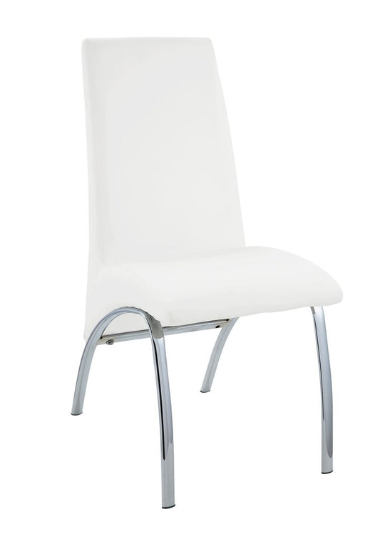Set of Two White And Silver Faux Leather And Metal Dining Side Chairs