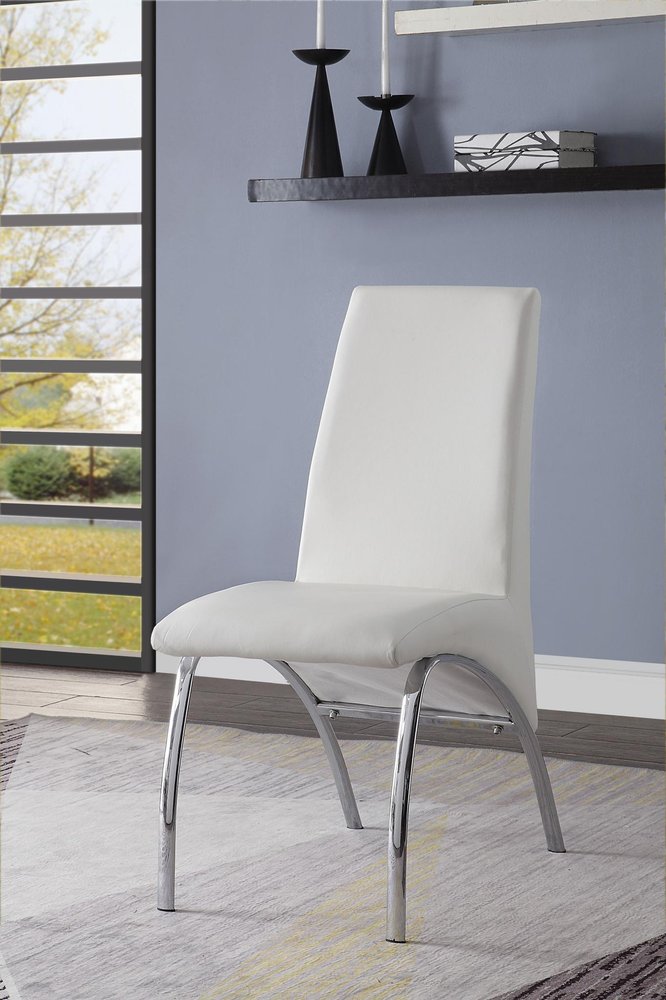 Set of Two White And Silver Faux Leather And Metal Dining Side Chairs — view 2