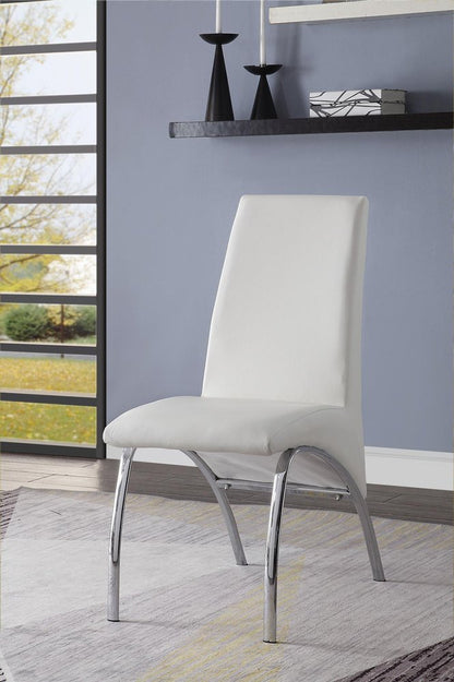 Set of Two White And Silver Faux Leather And Metal Dining Side Chairs HomeRoots