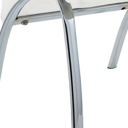 Set of Two White And Silver Faux Leather And Metal Dining Side Chairs HomeRoots
