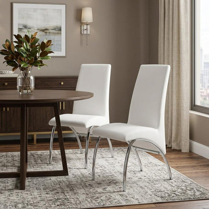 Set of Two White And Silver Faux Leather And Metal Dining Side Chairs HomeRoots