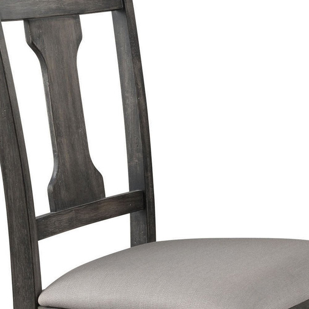 Set of Two Tan And Gray Linen And Solid Wood Open Back Dining Side Chairs — view 4
