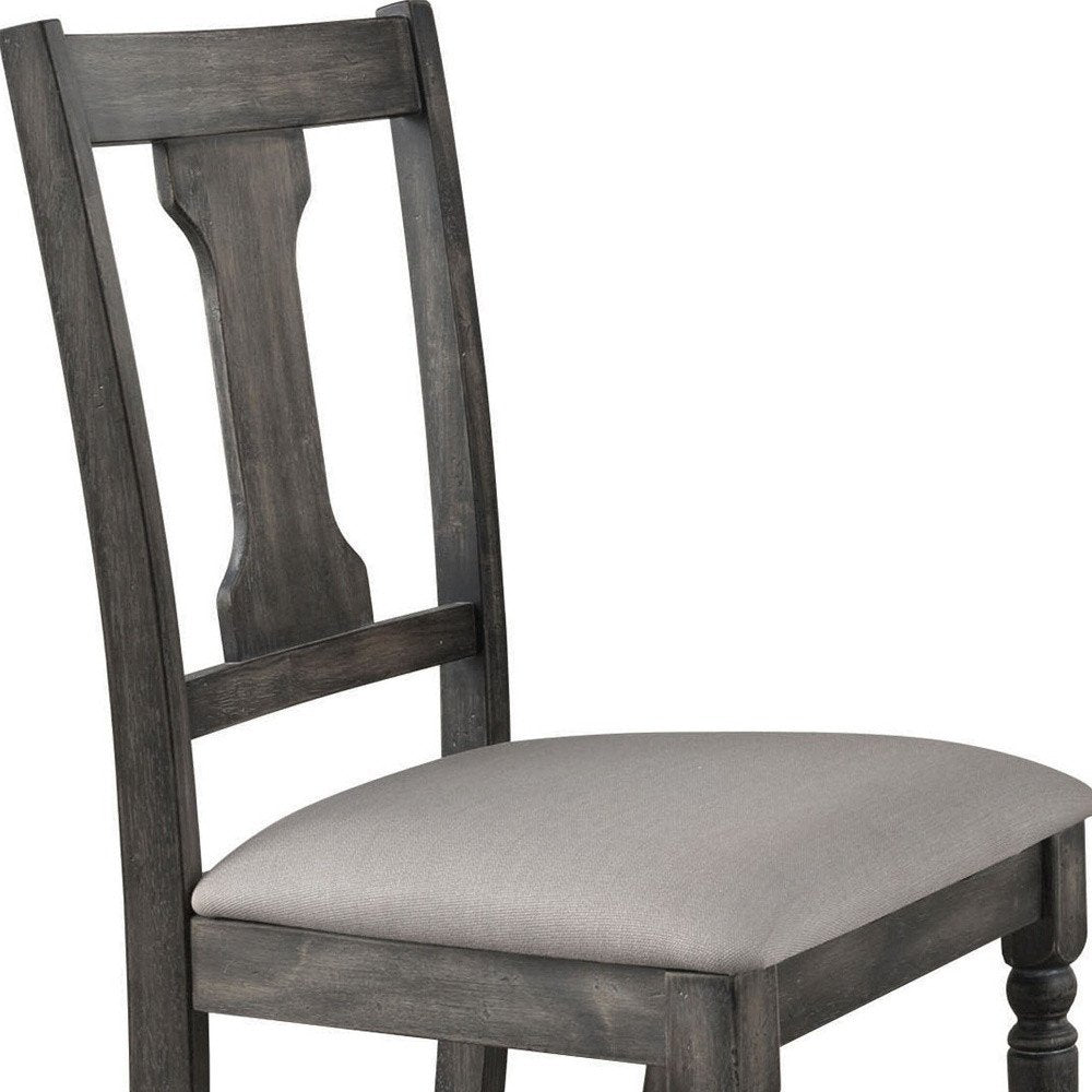 Set of Two Tan And Gray Linen And Solid Wood Open Back Dining Side Chairs HomeRoots