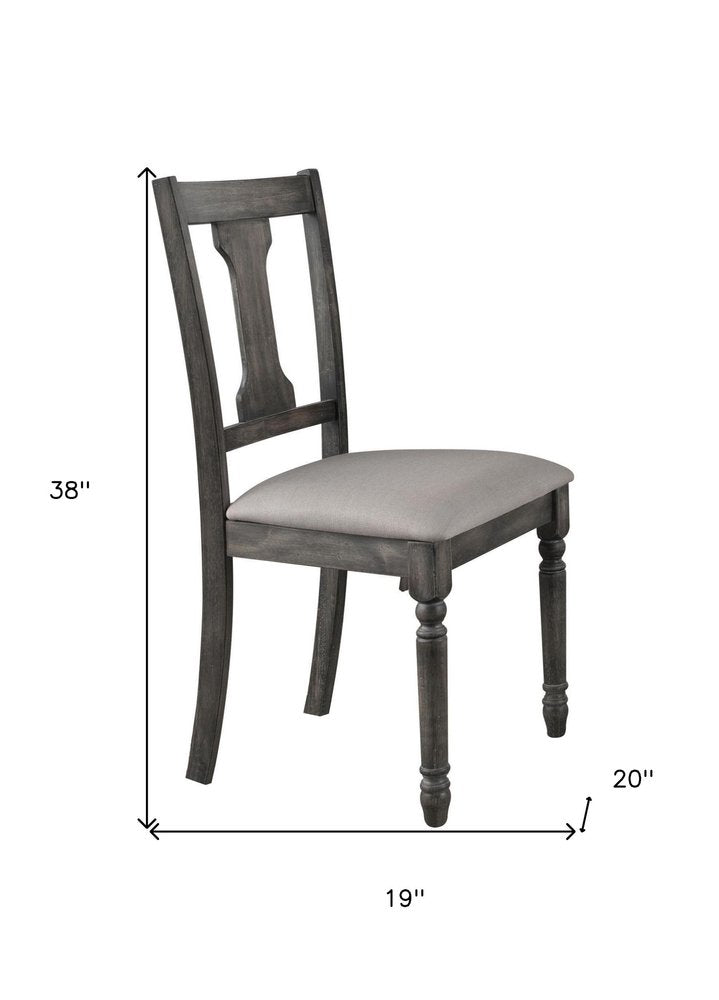 Set of Two Tan And Gray Linen And Solid Wood Open Back Dining Side Chairs — view 6