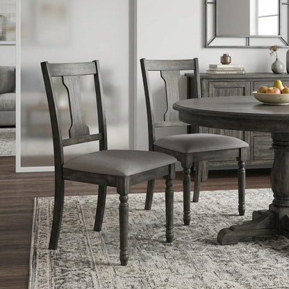 Set of Two Tan And Gray Linen And Solid Wood Open Back Dining Side Chairs HomeRoots