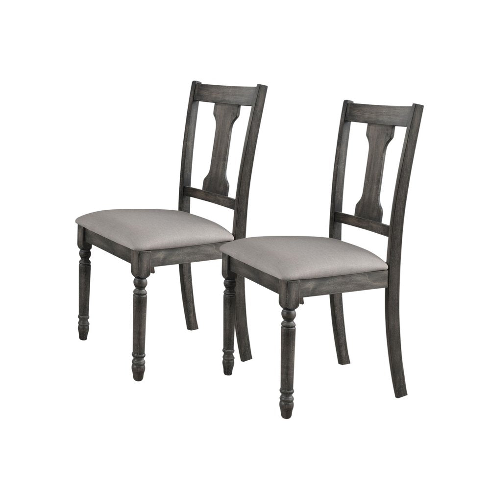 Set of Two Tan And Gray Linen And Solid Wood Open Back Dining Side Chairs — view 2