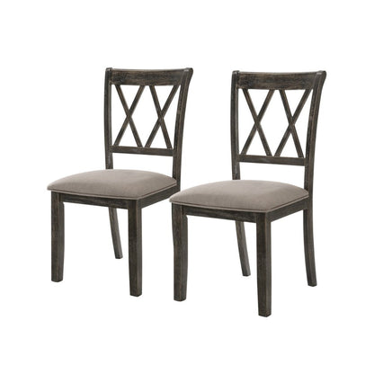 Set of Two Gray Linen And Solid Wood Cross Back Dining Side Chairs