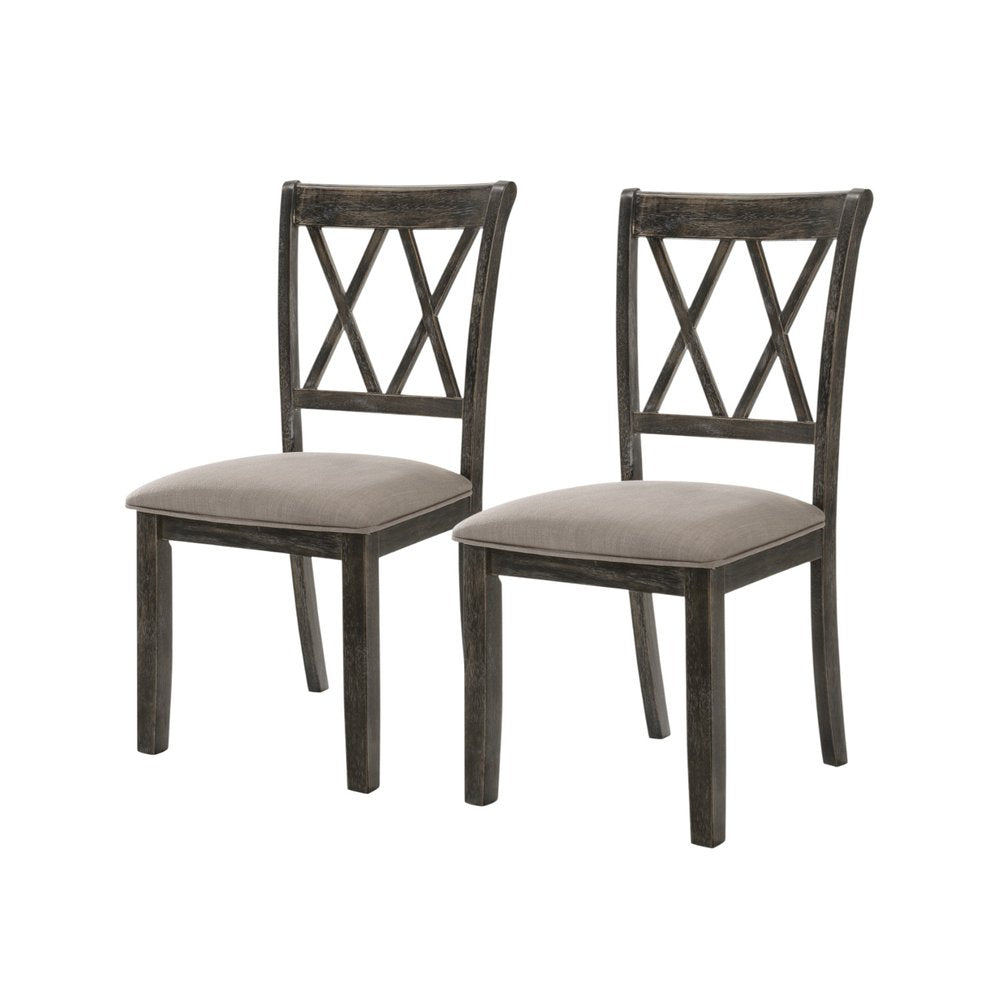 Set of Two Gray Linen And Solid Wood Cross Back Dining Side Chairs HomeRoots