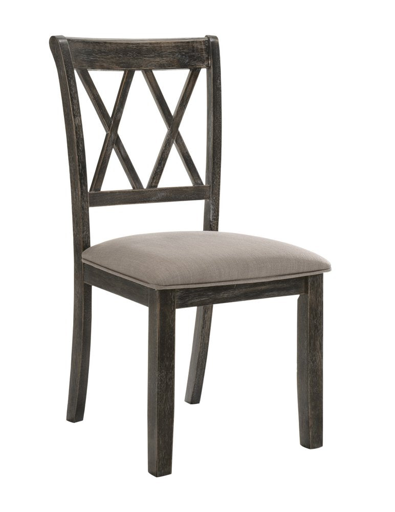 Set of Two Gray Linen And Solid Wood Cross Back Dining Side Chairs — view 1