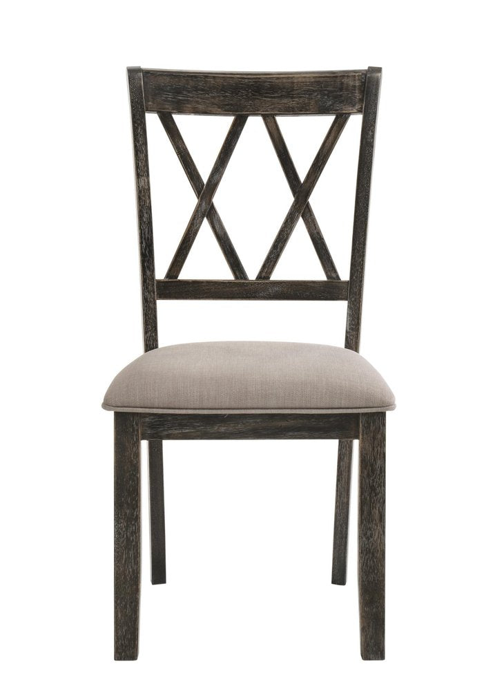 Set of Two Gray Linen And Solid Wood Cross Back Dining Side Chairs HomeRoots