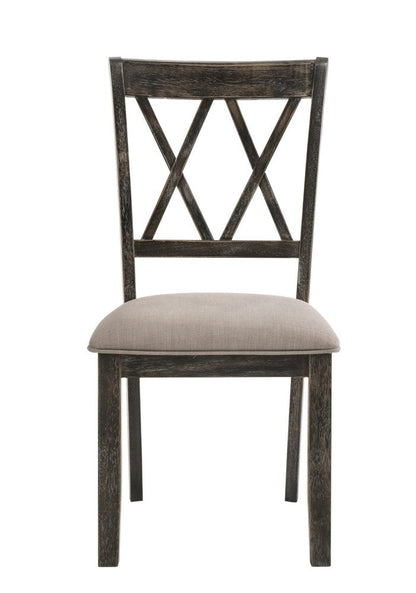 Set of Two Gray Linen And Solid Wood Cross Back Dining Side Chairs HomeRoots