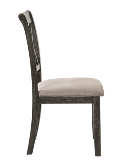 Set of Two Gray Linen And Solid Wood Cross Back Dining Side Chairs HomeRoots