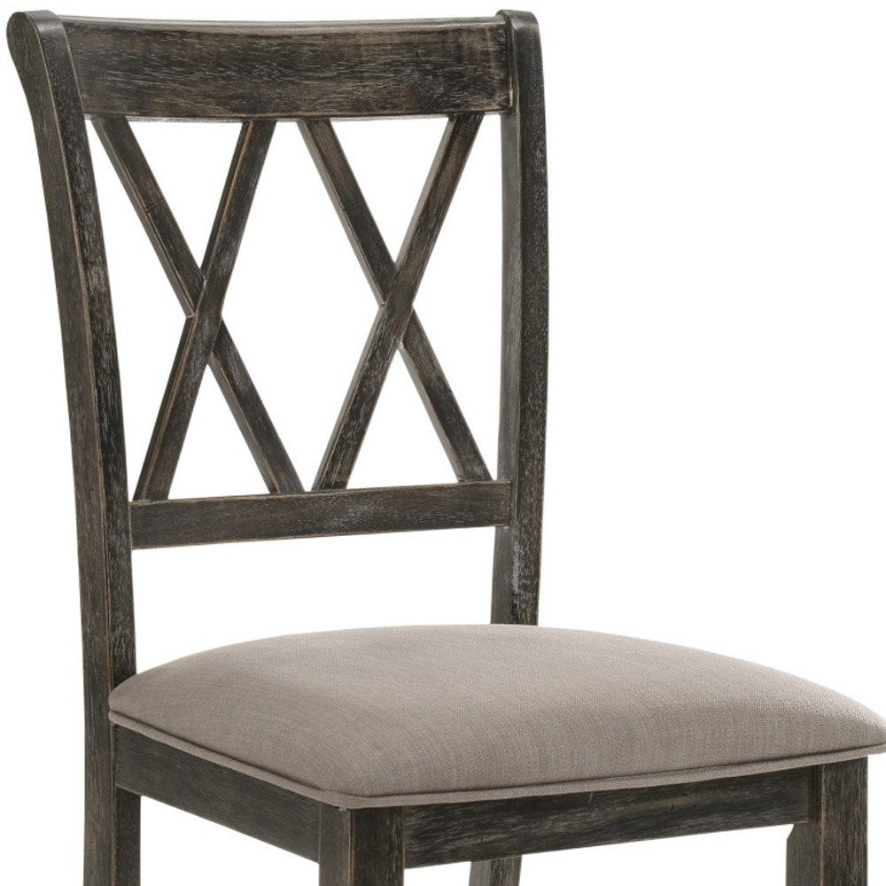 Set of Two Gray Linen And Solid Wood Cross Back Dining Side Chairs — view 8