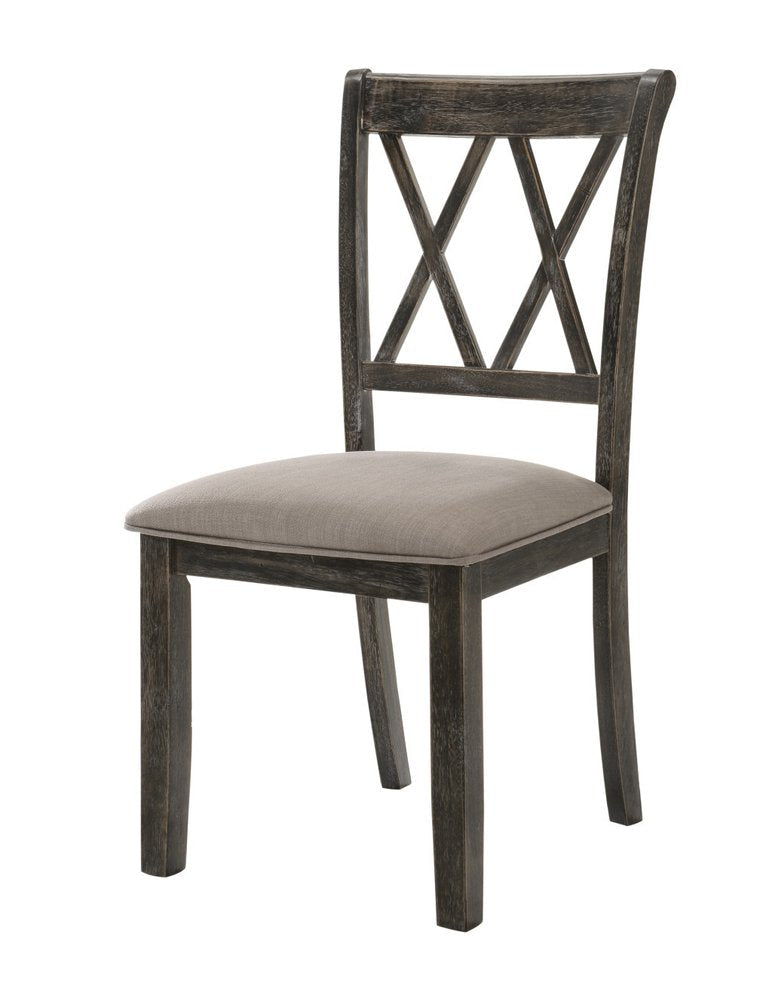 Set of Two Gray Linen And Solid Wood Cross Back Dining Side Chairs — view 7