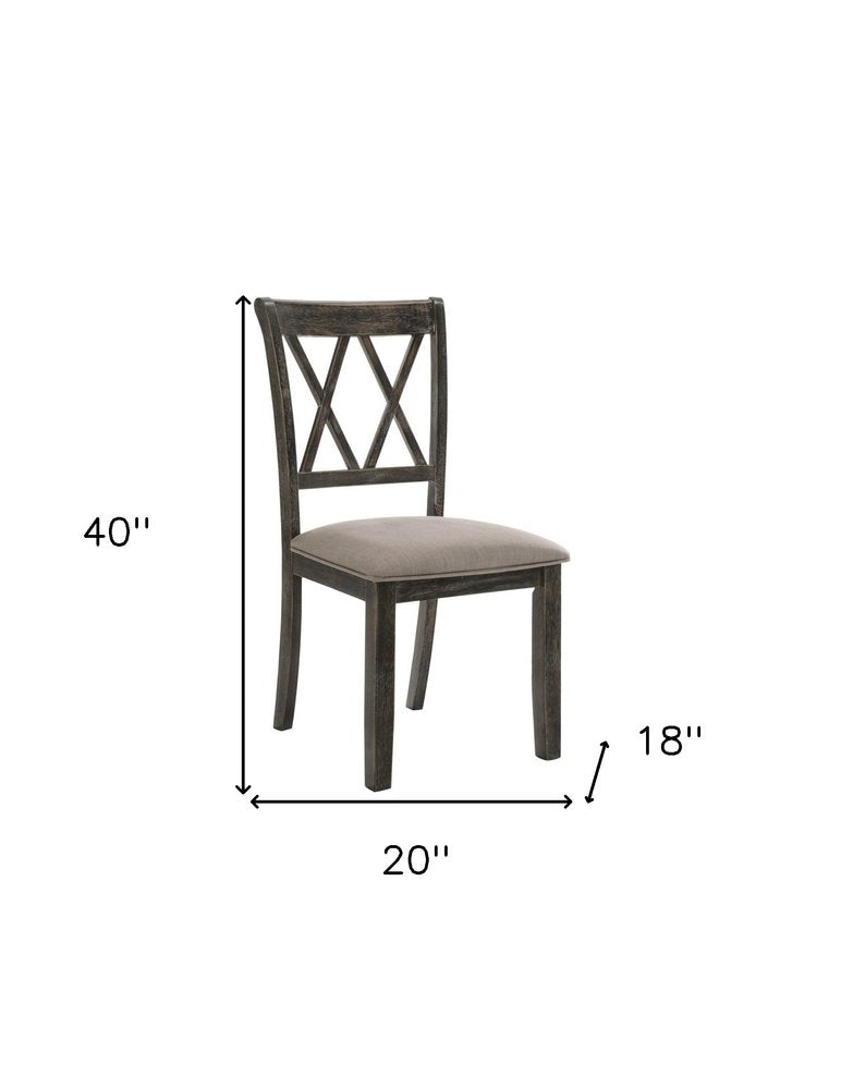 Set of Two Gray Linen And Solid Wood Cross Back Dining Side Chairs HomeRoots