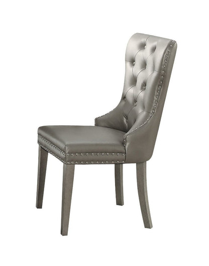 Set of Two Champagne Tufted Faux Leather And Solid Wood Wing Back Dining Side Chairs HomeRoots