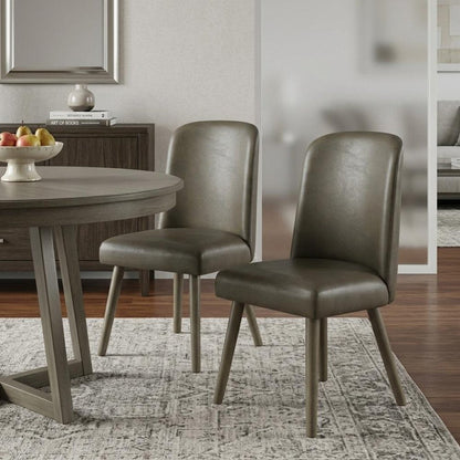 Set of Two Gray Faux Leather And Solid Wood Dining Side Chairs HomeRoots