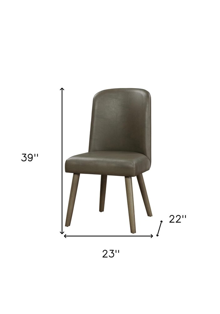 Set of Two Gray Faux Leather And Solid Wood Dining Side Chairs