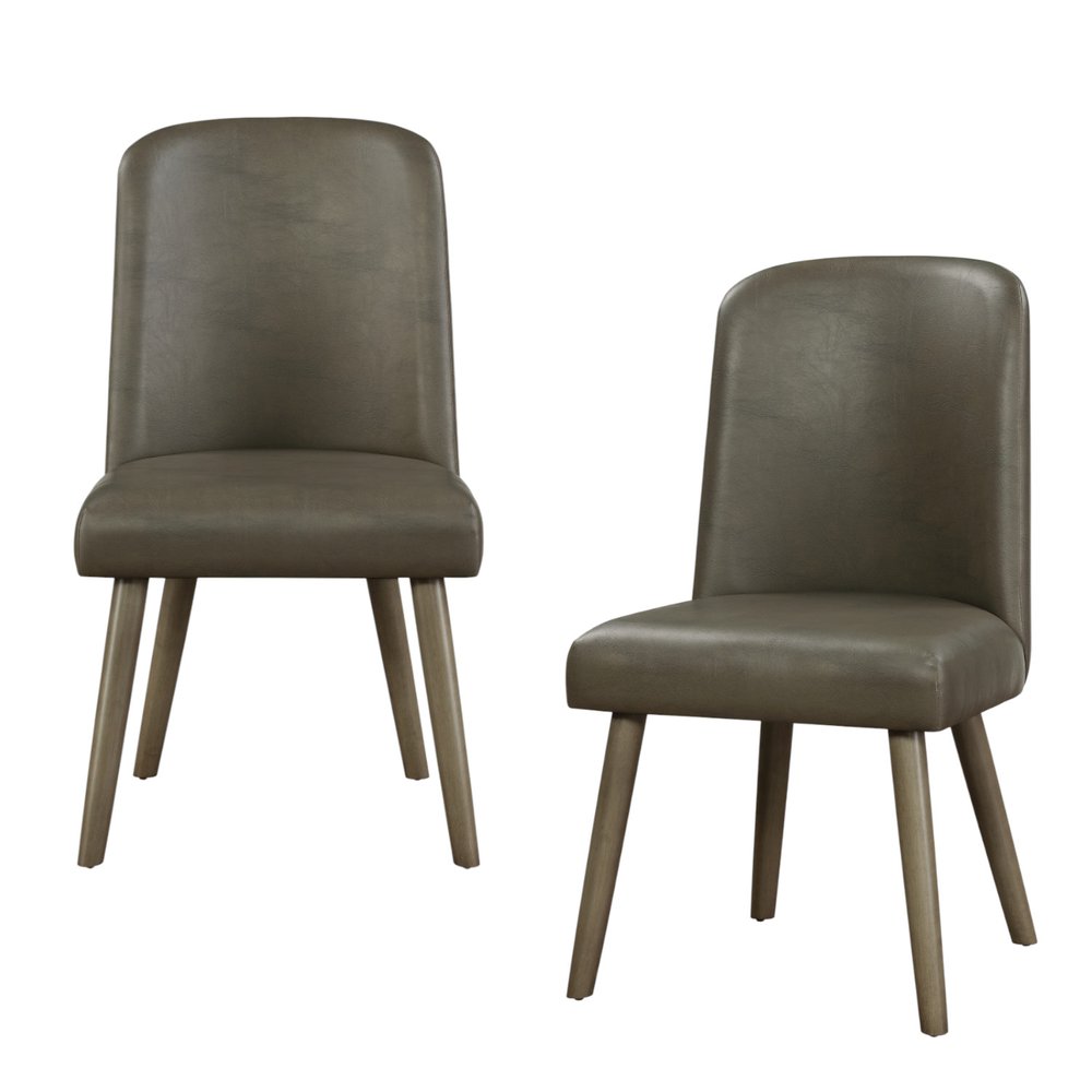 Set of Two Gray Faux Leather And Solid Wood Dining Side Chairs — view 8