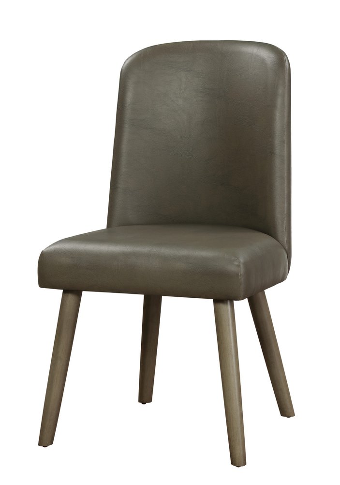 Set of Two Gray Faux Leather And Solid Wood Dining Side Chairs HomeRoots