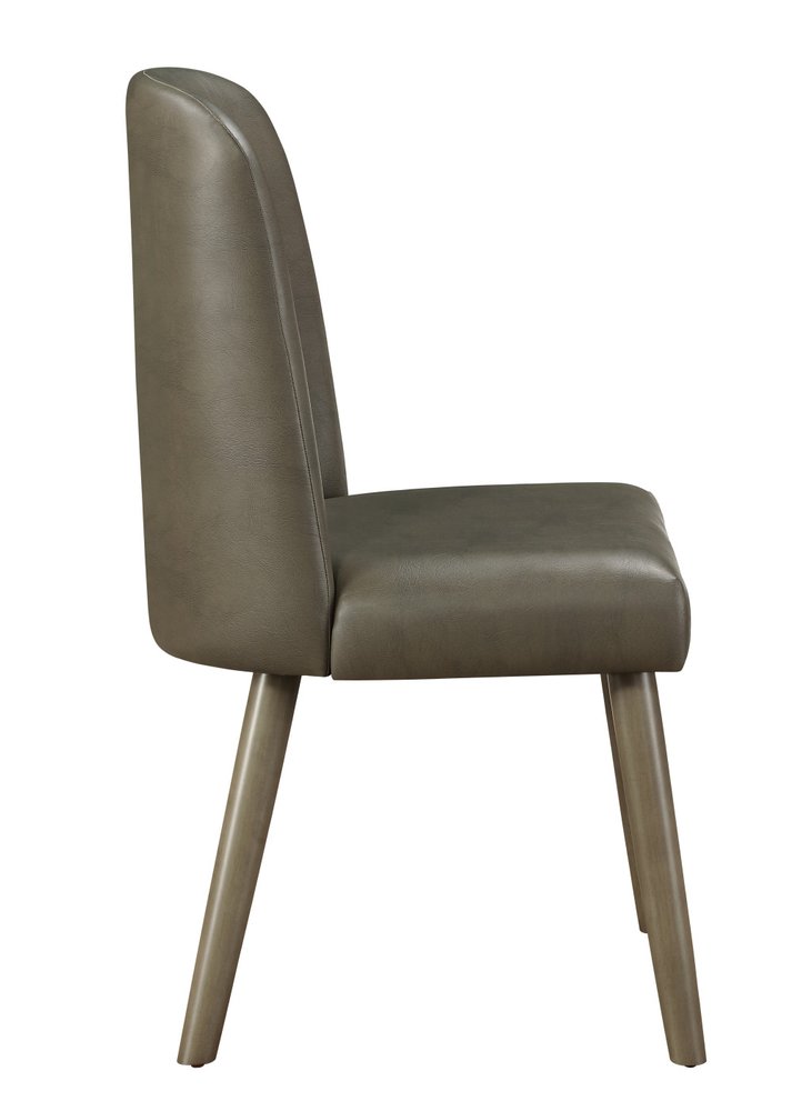 Set of Two Gray Faux Leather And Solid Wood Dining Side Chairs — view 3