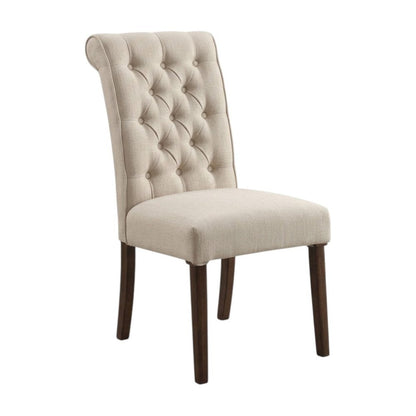 Set of Two Tufted Beige and Brown Upholstered Linen And Solid Wood Dining Side Chairs HomeRoots