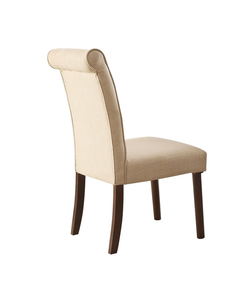 Set of Two Tufted Beige and Brown Upholstered Linen And Solid Wood Dining Side Chairs HomeRoots