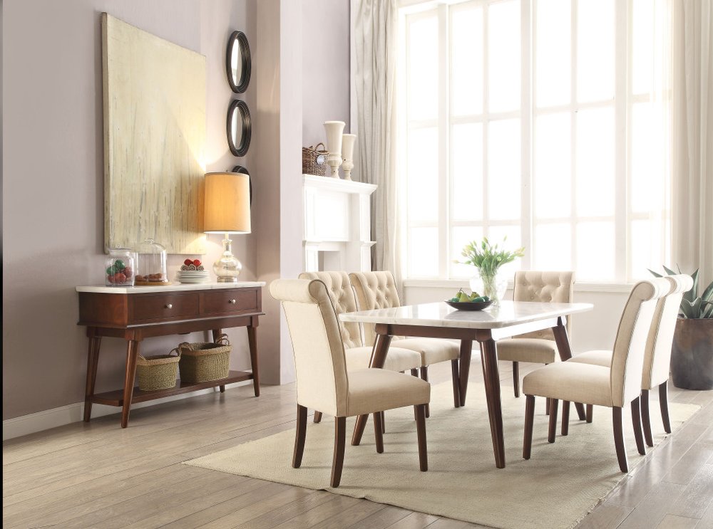 Set of Two Tufted Beige and Brown Upholstered Linen And Solid Wood Dining Side Chairs HomeRoots
