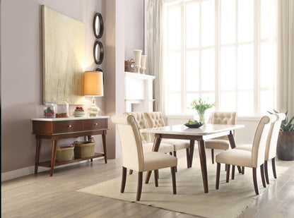 Set of Two Tufted Beige and Brown Upholstered Linen And Solid Wood Dining Side Chairs HomeRoots