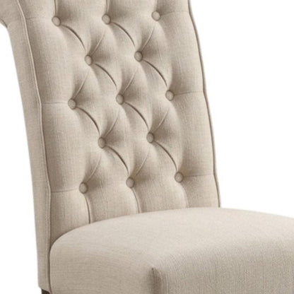 Set of Two Tufted Beige and Brown Upholstered Linen And Solid Wood Dining Side Chairs HomeRoots