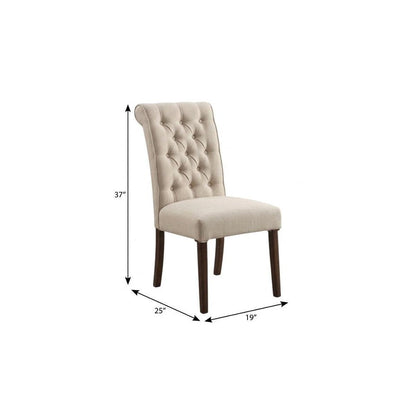 Set of Two Tufted Beige and Brown Upholstered Linen And Solid Wood Dining Side Chairs HomeRoots