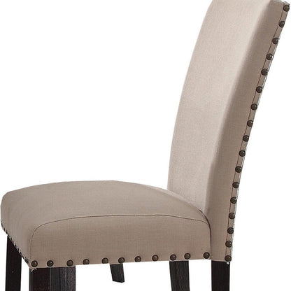 Set of Two Taupe and Dark Brown Linen Dining Side Chairs HomeRoots