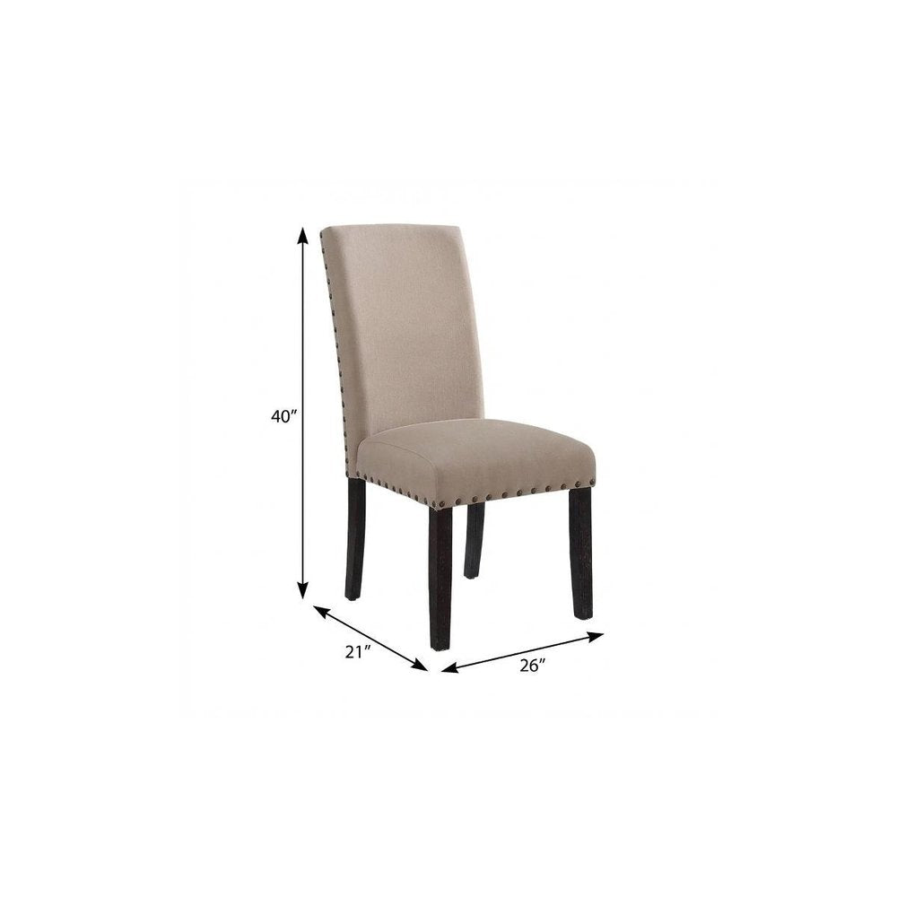 Set of Two Taupe and Dark Brown Linen Dining Side Chairs HomeRoots