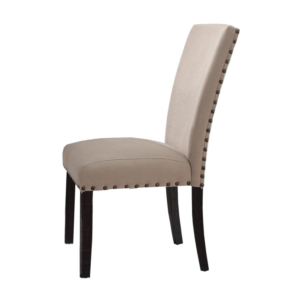 Set of Two Taupe and Dark Brown Linen Dining Side Chairs HomeRoots