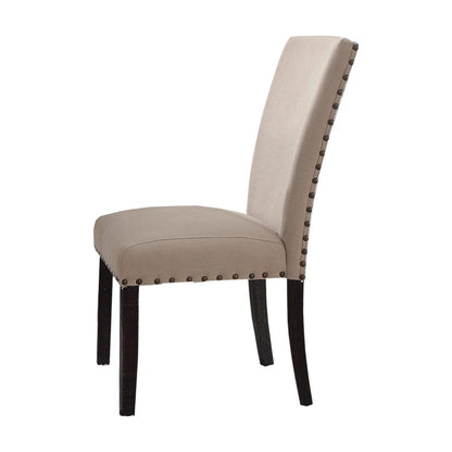 Set of Two Taupe and Dark Brown Linen Dining Side Chairs HomeRoots